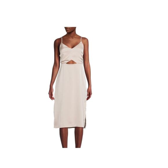 Sam Edelman Satin Champagne Dress Size 10 Cut-Out Midi Slip Style - Picture 1 of 6